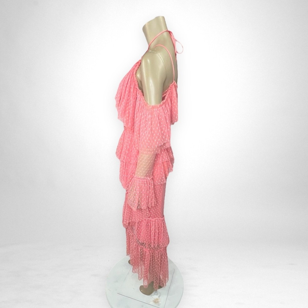 ASOS Dobby Mesh Midi Dress With Asymmetric‎ Ruffles 6 - Picture 3 of 10